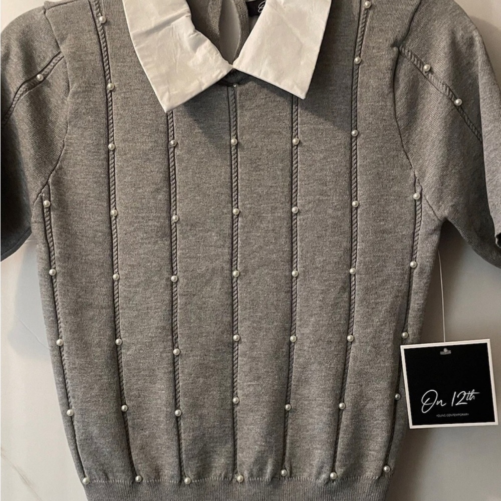Gray Beaded Women's Top